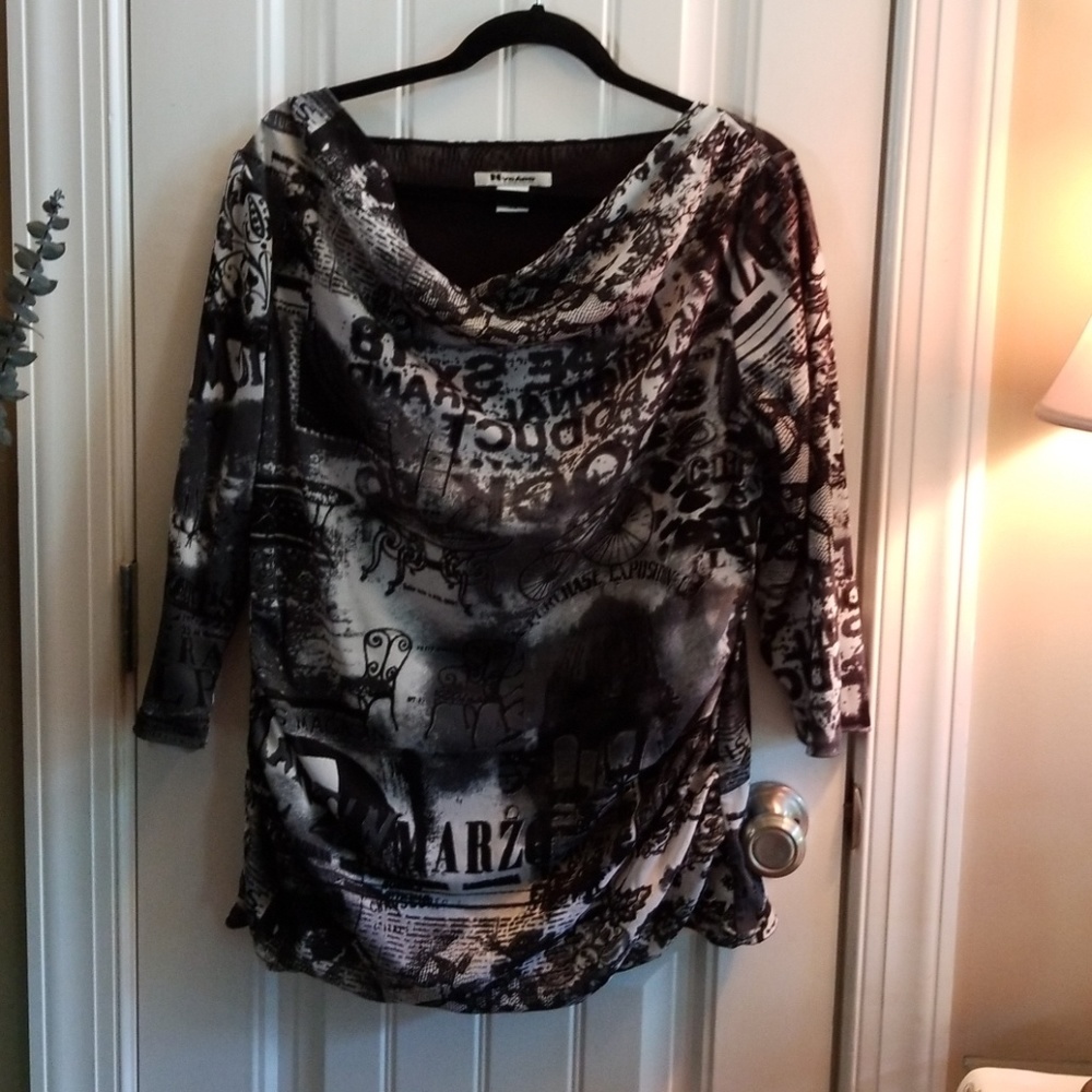 Cowl Neck French Print Shirt